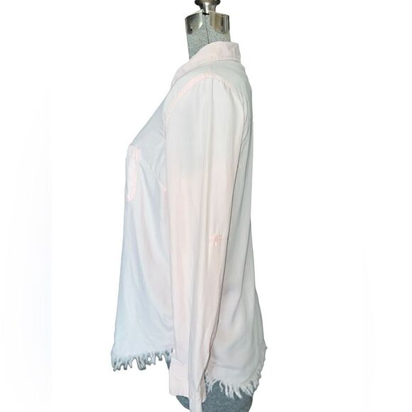 Beach Lunch Lounge Pink Frayed Fringe Button Down Top - Picture 4 of 11